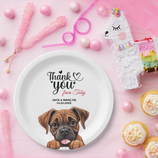 Assiettes En Carton Merci de chien de boxe (Fête)