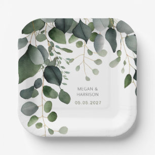 Assiettes En Carton Merci Mariage verdoyant et eucalyptus