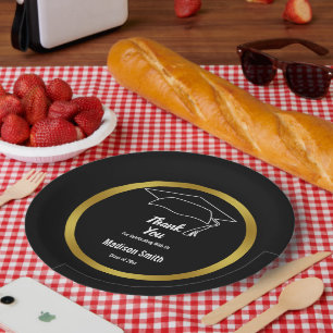 Assiettes En Carton Merci noir et blanc Graduation Grad's Name