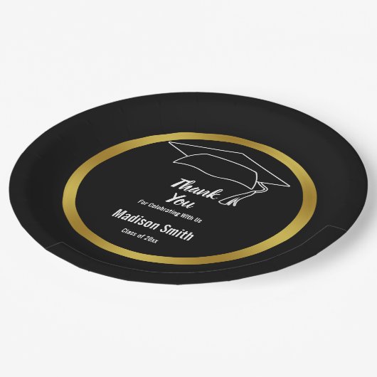Assiettes En Carton Merci noir et blanc Graduation Grad's Name (Angle)