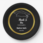 Assiettes En Carton Merci noir et blanc Graduation Grad's Name (Devant)