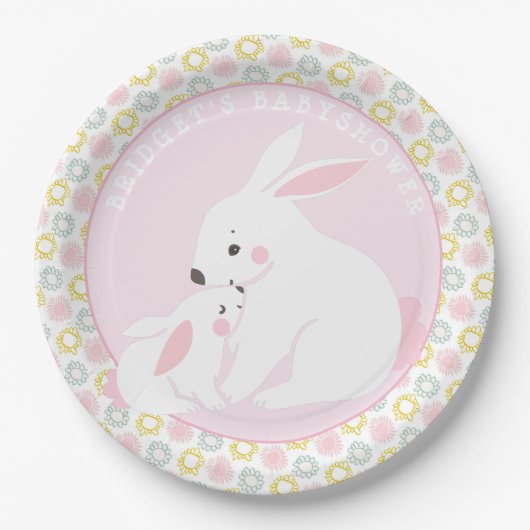 Assiettes En Carton Mère & Bébé Fille Lapin Baby shower Plaques en pap (Devant)