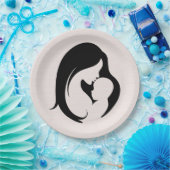 Assiettes En Carton Mère et enfant dans les coeurs roses (Fête)