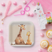 Assiettes En Carton Mère Girafe Avec Bébé En Aquarelle (Fête)