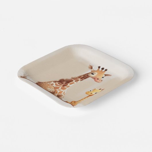 Assiettes En Carton Mère Girafe Avec Bébé En Aquarelle (Angulaire)