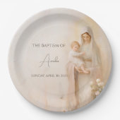 Assiettes En Carton Mère Marie avec Bébé baptême (Devant)