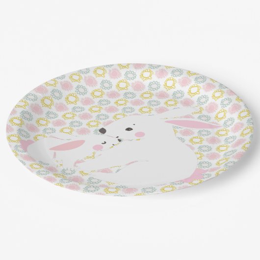 Assiettes En Carton Mère mignonne et bébé Baby shower lapin fille (Angle)