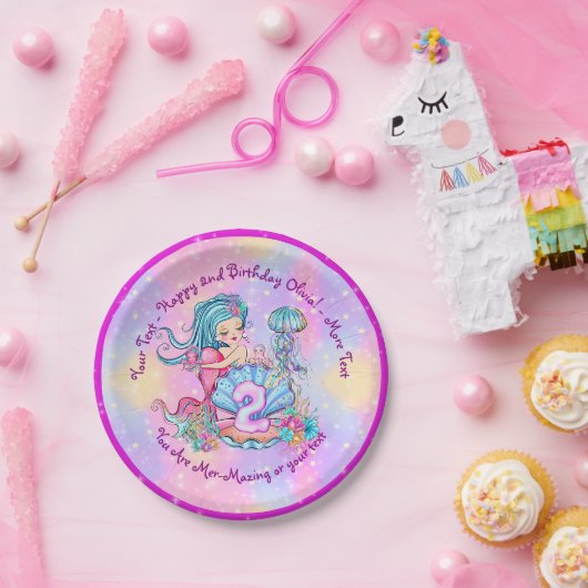 Assiettes En Carton Mermaid 2e anniversaire Modifier Modifier le texte (Fête)