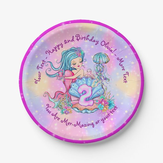 Assiettes En Carton Mermaid 2e anniversaire Modifier Modifier le texte (Devant)