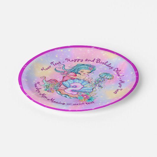 Assiettes En Carton Mermaid 2e anniversaire Modifier Modifier le texte (Angle)