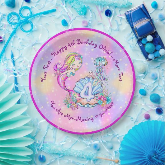 Assiettes En Carton Mermaid 4e anniversaire Modifier Modifier Modifier (Fête)