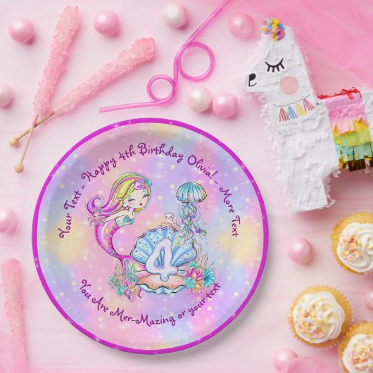 Assiettes En Carton Mermaid 4e anniversaire Modifier Modifier Modifier (Fête)
