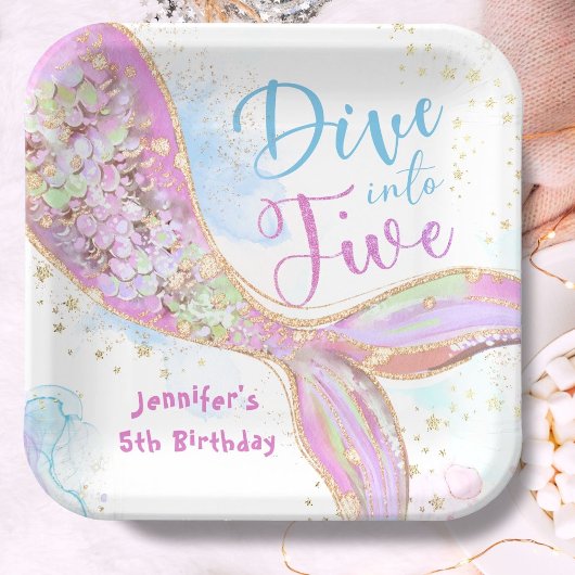 Assiettes En Carton Mermaid 5e anniversaire Plongée dans cinq violets