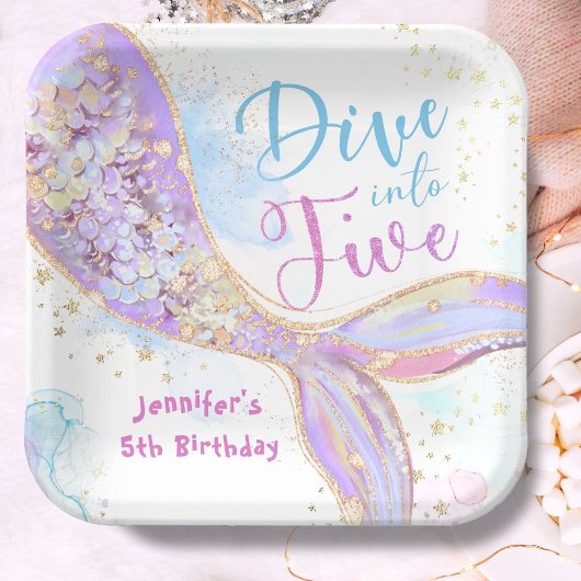 Assiettes En Carton Mermaid 5e anniversaire Plongée dans cinq violets