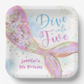 Assiettes En Carton Mermaid 5e anniversaire Plongée dans cinq violets (Recto)