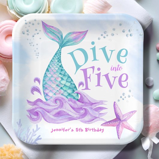 Assiettes En Carton Mermaid 5e anniversaire Plongée en cinq