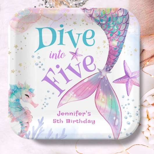 Assiettes En Carton Mermaid 5e anniversaire Plongée en cinq