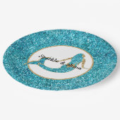 Assiettes En Carton Mermaid Aqua Gold Glitz Parties scintillant (Angle)