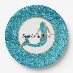 Assiettes En Carton Mermaid Aqua Gold Glitz Parties scintillant