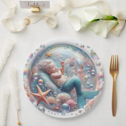 Assiettes En Carton Mermaid Christening (Mariage)