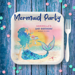 Assiettes En Carton Mermaid Cupcakes Tropical Beach Girl'anniversaire