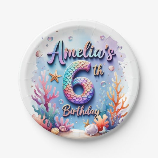 Assiettes En Carton Mermaid Custom Name & Age - Under the Sea Party (Devant)