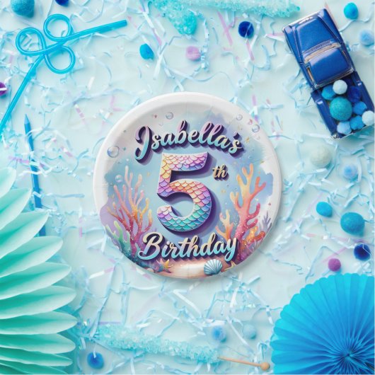 Assiettes En Carton Mermaid Custom Name & Age - Under the Sea Party (Fête)