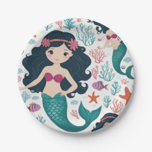 Assiettes En Carton Mermaid mignonne et coquille de mer Anniversaire