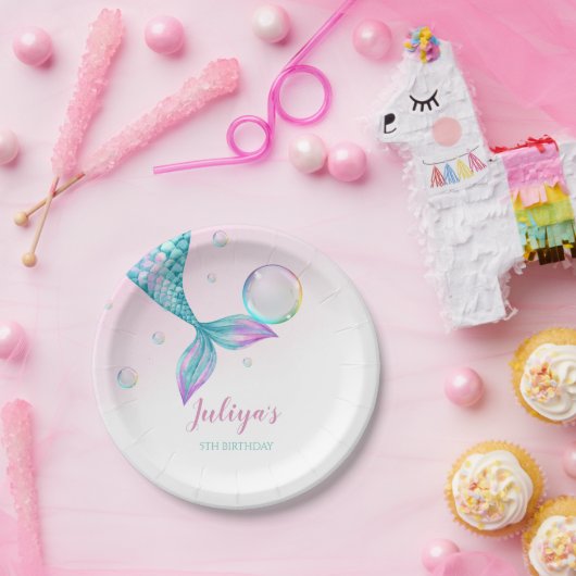 Assiettes En Carton Mermaid Queue avec bulles Anniversaire (Fête)