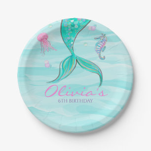 Assiettes En Carton Mermaid Queue sous la mer Invitation d'anniversair
