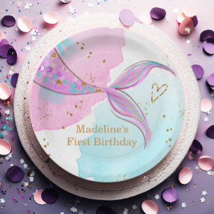 Assiettes En Carton Mermaid Splish Pool Party Fille Anniversaire