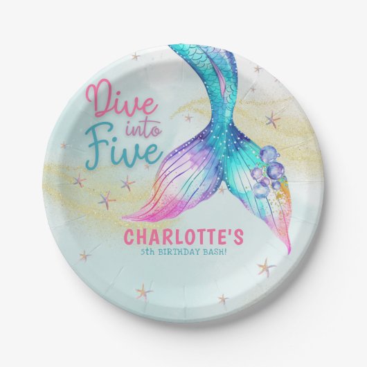 Assiettes En Carton Mermaid tail Dive into Five Glitter  (Devant)
