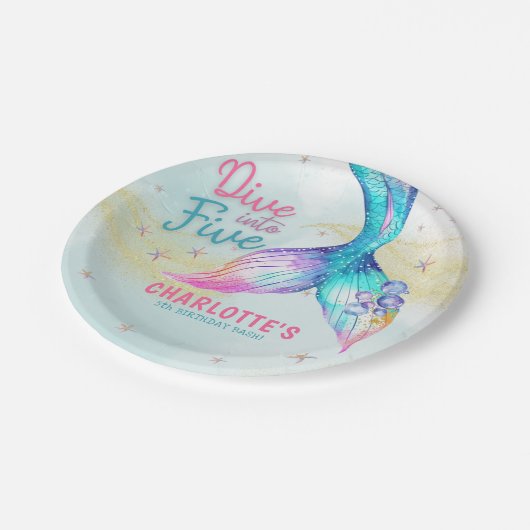 Assiettes En Carton Mermaid tail Dive into Five Glitter (Angle)