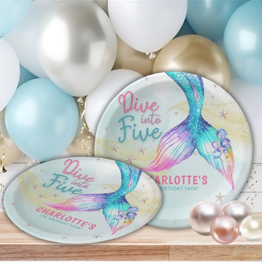 Assiettes En Carton Mermaid tail Dive into Five Glitter 