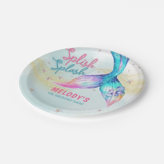 Assiettes En Carton Mermaid Tail Glitter Splish Splash birthday (Angle)