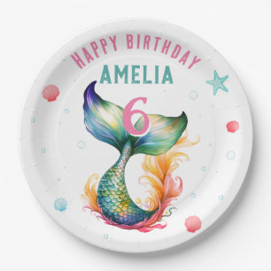 Assiettes En Carton Mermaid Tail Seashells Bubbles Starfish Anniversai