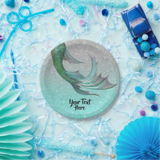 Assiettes En Carton Mermaid Tail Silver Parties scintillant Turquoise (Fête)