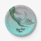 Assiettes En Carton Mermaid Tail Silver Parties scintillant Turquoise (Devant)