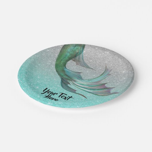 Assiettes En Carton Mermaid Tail Silver Parties scintillant Turquoise (Angle)
