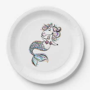 Assiettes En Carton Mermaid Unicorn