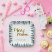 Assiettes En Carton Merry and Bright pine tree forest Christmas (Fête)