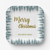 Assiettes En Carton Merry and Bright pine tree forest Christmas (Recto)