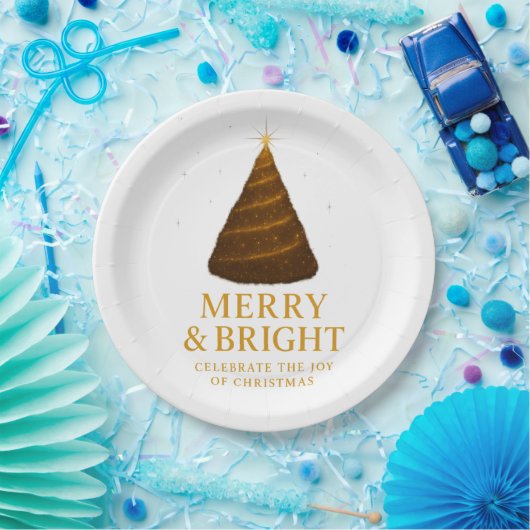 Assiettes En Carton Merry & Bright Gold Christmas Paper Dinner Plates (Fête)