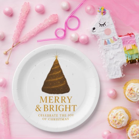 Assiettes En Carton Merry & Bright Gold Christmas Paper Dinner Plates (Fête)