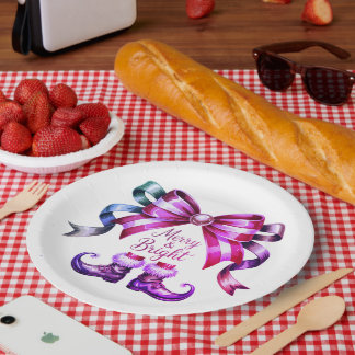 Assiettes En Carton Merry & Bright Purple Christmas Paper Plates 