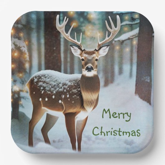 Assiettes En Carton Merry Christmas Deer (Recto)