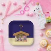 Assiettes En Carton Merry Christmas Fabric Font Cross Over Nativity (Fête)