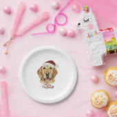 Assiettes En Carton Merry Christmas Golden Retriking chien (Fête)