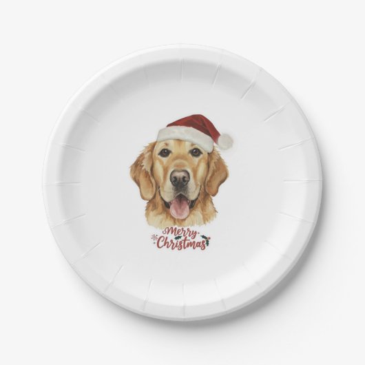 Assiettes En Carton Merry Christmas Golden Retriking chien (Devant)