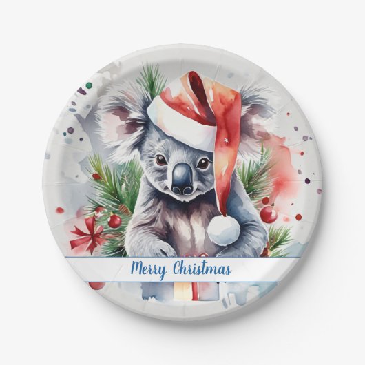Assiettes En Carton Merry Christmas Hat Festive Koala -   (Devant)